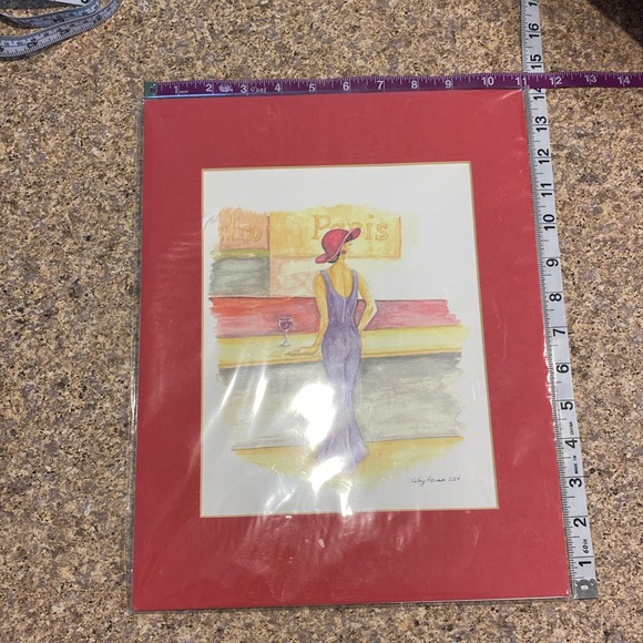 Kathy Harmon 2004 Woman in Purple Dress Red Hat Matted Print Paris - Picture 4 of 16